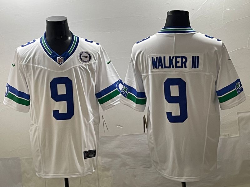 Men 2025 Seattle Seahawks #9 Walker iii White retro Three generations Nike Limited NFL Jersey style 2